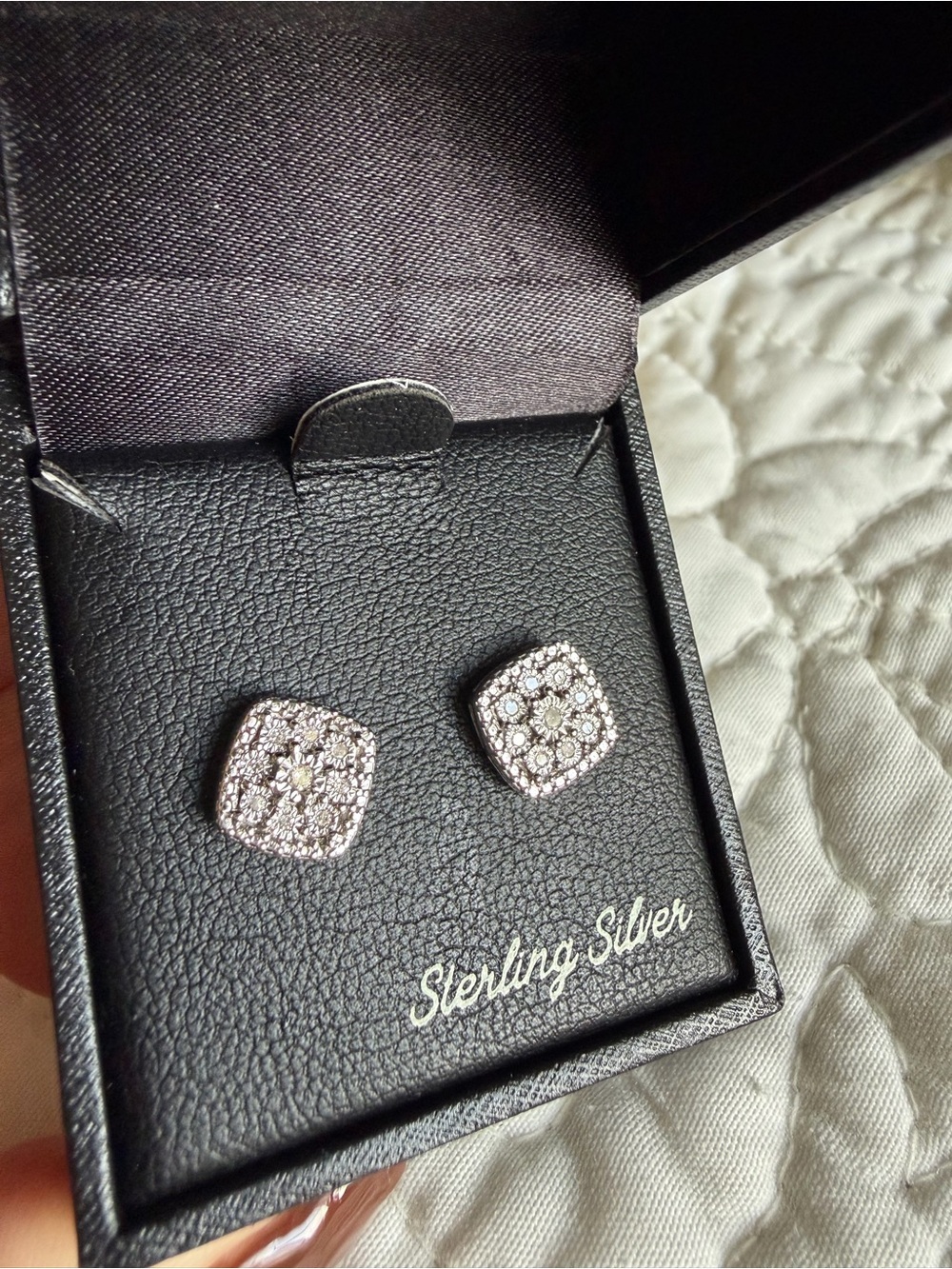 Macy's Sterling Silver Square Halo Diamond Stud Earrings - White